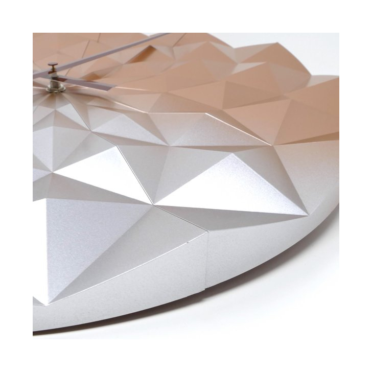 Ceas geometric de precizie, analog, de perete, creat de designer, model DIAMOND, roz auriu metalic, TFA 60.3063.51