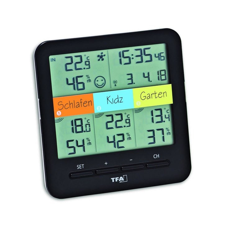 Sistem meteo SmartHome cu termo-higrometru si 3 senzori wireless, comunicare cu smartphone WEATHERHUB, TFA 31.4007.02