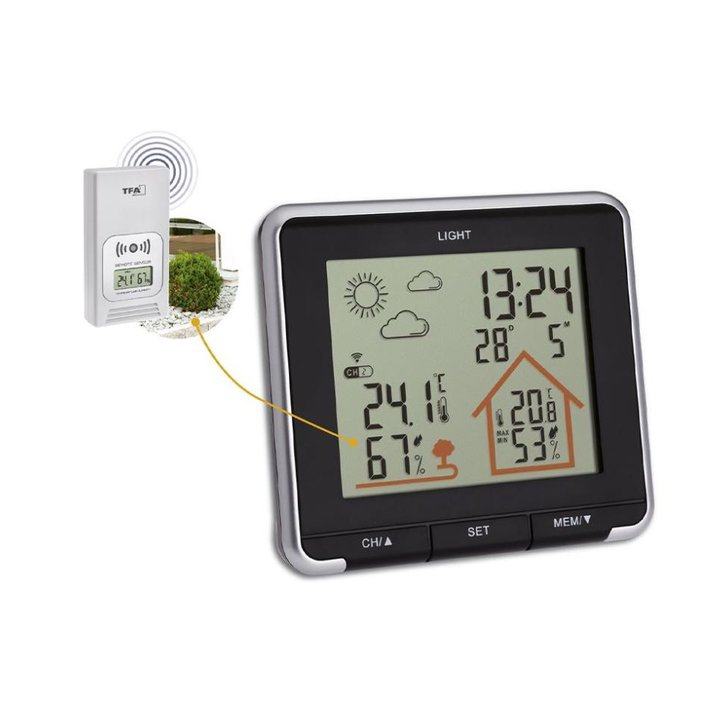 Statie meteo wireless LIFE TFA 35.1153.01, cu transmitator wireless extern inclus, neagra