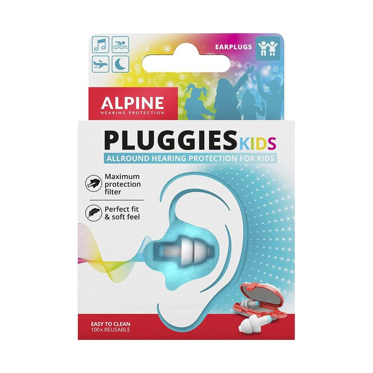 Dopuri de urechi antifonice reutilizabile pentru copii 3-12 ani, transparente, protectie zgomote SNR 25, previn patrunderea apei in ureche, ALPINE Pluggies Kids ALP23541
