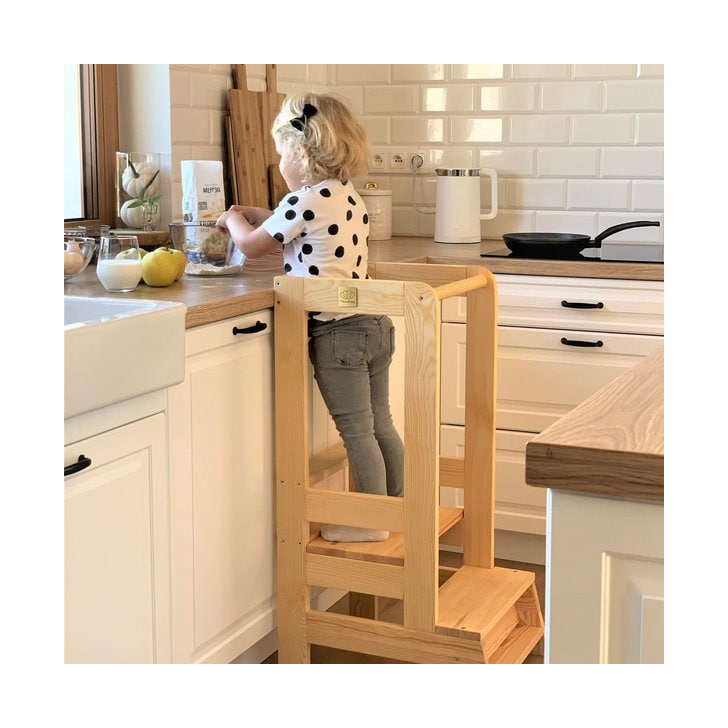 Inaltator Learning Tower Ajustabil, Ajutor de bucatarie MeowBaby , lemn natur