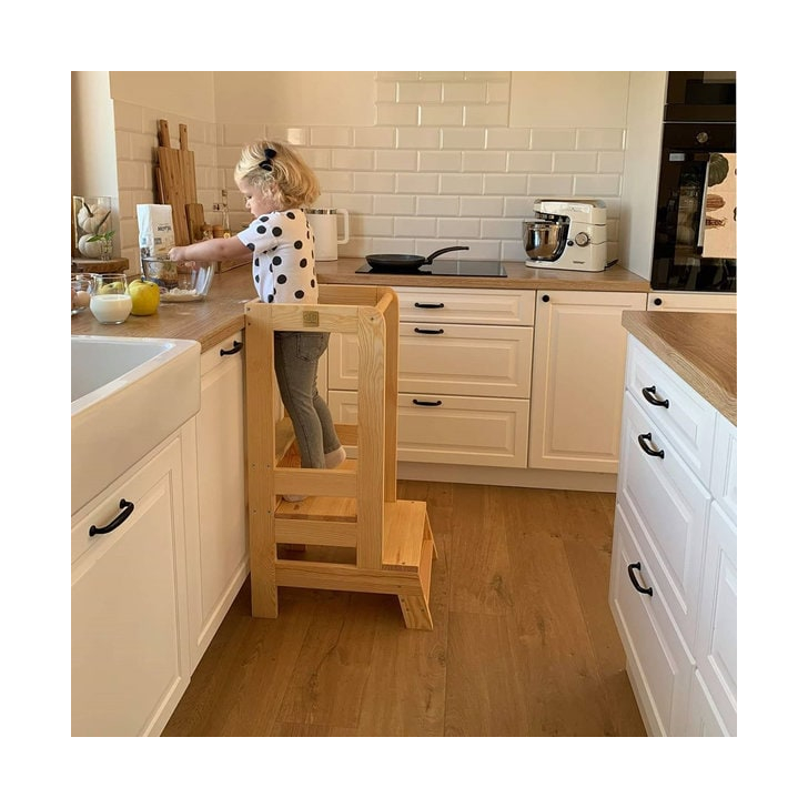 Inaltator Learning Tower Ajustabil, Ajutor de bucatarie MeowBaby , lemn natur