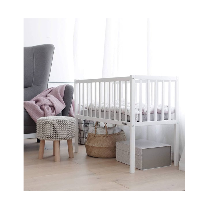 Patut mic, co-sleeping din lemn, Classic Alb cu Saltea Cocos Spuma Cocos 90 x 40 x 7 cm