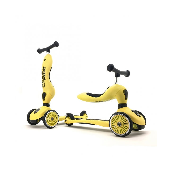 Trotineta copii cu sezut, transformabila 2in1, HighwayKick 1 Lemon, 1-5 ani, pana la 50 kg, Scoot Ride