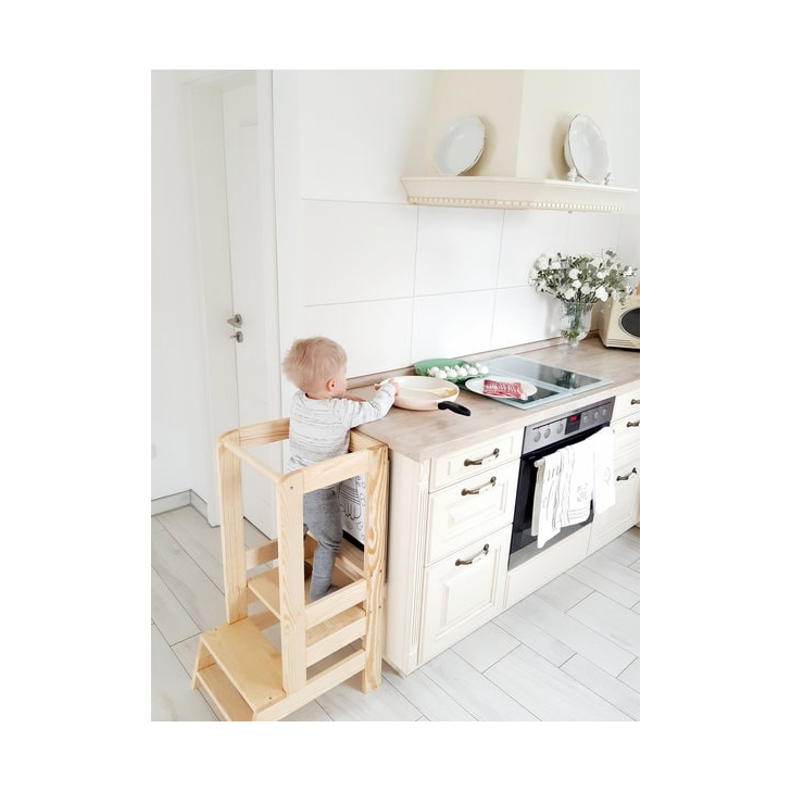 Inaltator Learning Tower Ajustabil cu tabla de scris, Ajutor de bucatarie MeowBaby , lemn natur