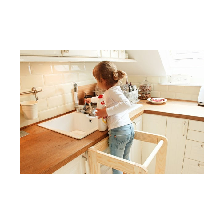 Inaltator Learning Tower Ajustabil, Ajutor de bucatarie MeowBaby , lemn natur
