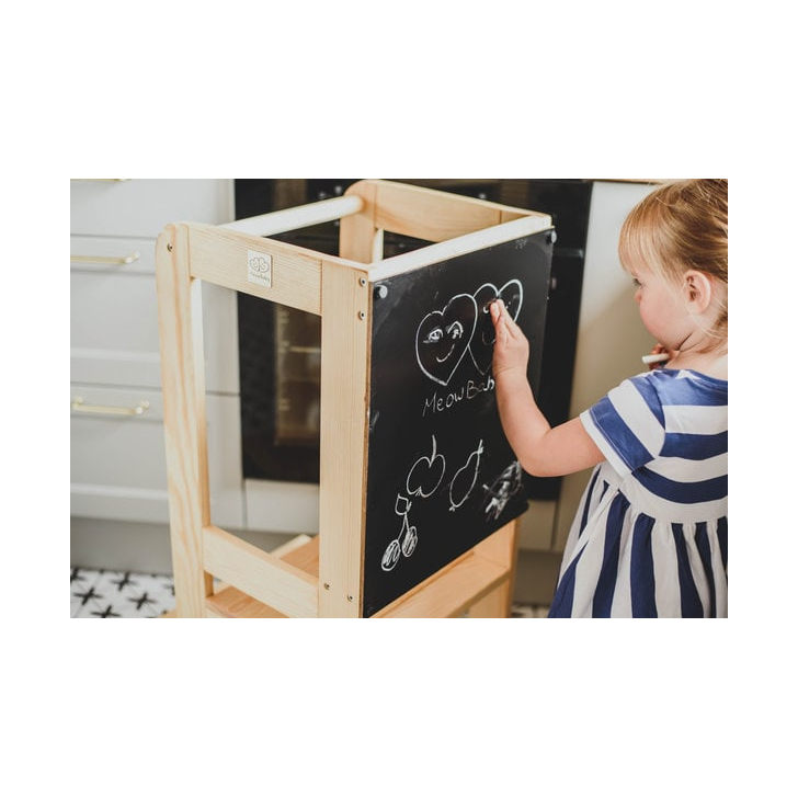 Inaltator Learning Tower Ajustabil cu tabla de scris, Ajutor de bucatarie MeowBaby  , lemn natur