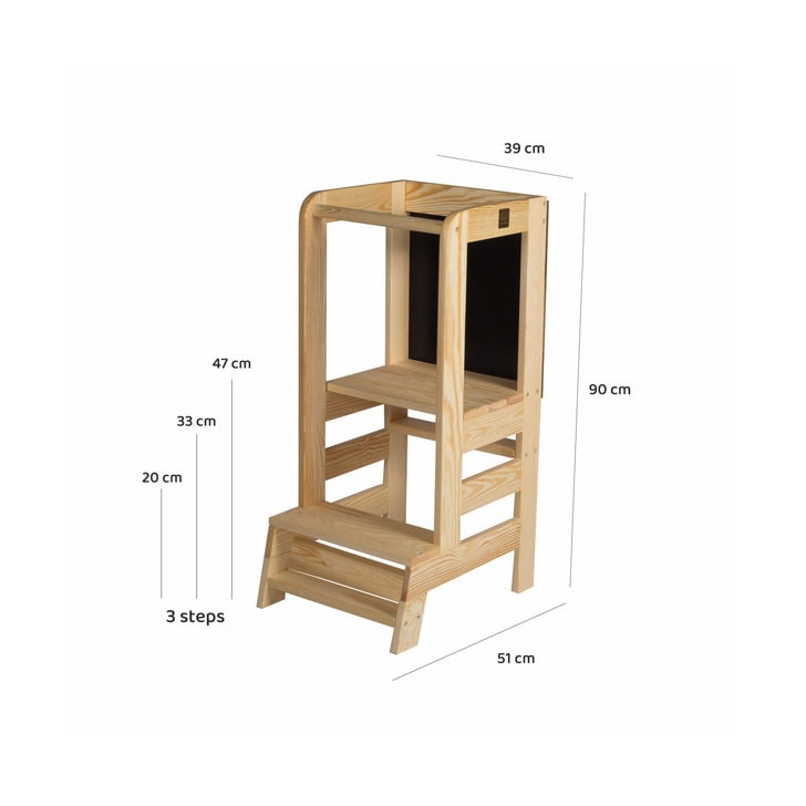 Inaltator Learning Tower Ajustabil cu tabla de scris, Ajutor de bucatarie MeowBaby  , lemn natur