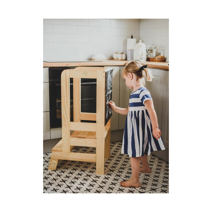 Inaltator Learning Tower Ajustabil cu tabla de scris, Ajutor de bucatarie MeowBaby , lemn natur