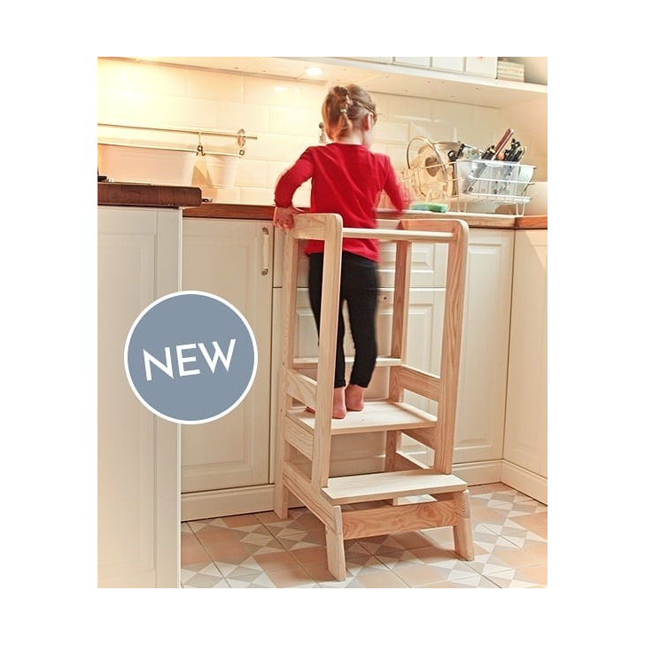 Inaltator Learning Tower Ajustabil, Ajutor de bucatarie MeowBaby , lemn natur