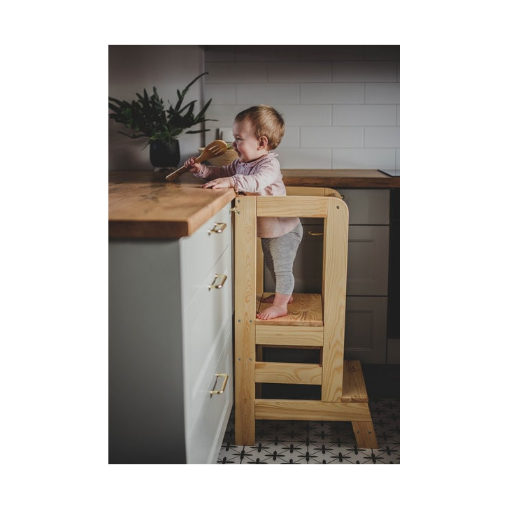 Inaltator Learning Tower Ajustabil, Ajutor de bucatarie MeowBaby , lemn natur