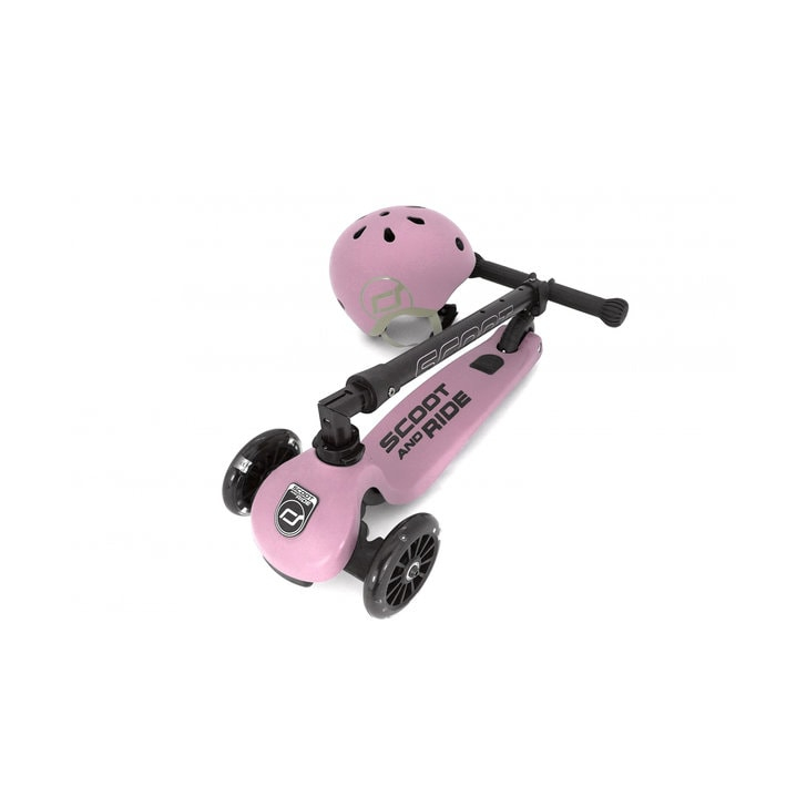 Trotineta copii pliabila, reglabila, roti luminoase, Highwaykick 3 Led Rose, 3-6 ani, pana la 50 kg, Scoot Ride