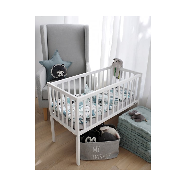 Patut mic, co-sleeping din lemn, Classic Alb cu Saltea Cocos Spuma Cocos 90 x 40 x 7 cm