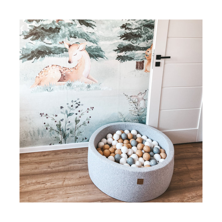 Piscina uscata cu 250 de bile (Alb, Gri, Bej) MeowBaby , Safari, 90x30 cm, Gri deschis