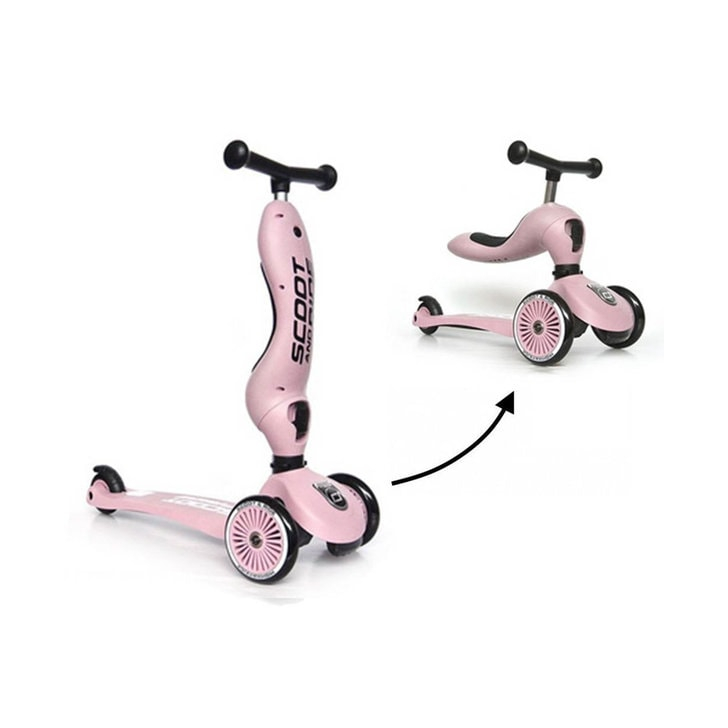 Trotineta copii cu sezut, transformabila 2in1, HighwayKick 1 Rose, 1-5 ani, pana la 50 kg, Scoot  Ride