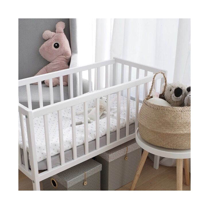 Patut mic, co-sleeping din lemn, Classic Alb cu Saltea Cocos Spuma Cocos 90 x 40 x 7 cm