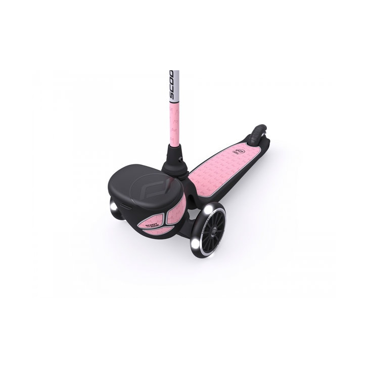 Trotineta copii pliabila cu roti luminoase, suport jucarie, Highwaykick 2 Lifestyle Rose Reflectorizant, 2 ani +, pana la 50 kg, Scoot Ride