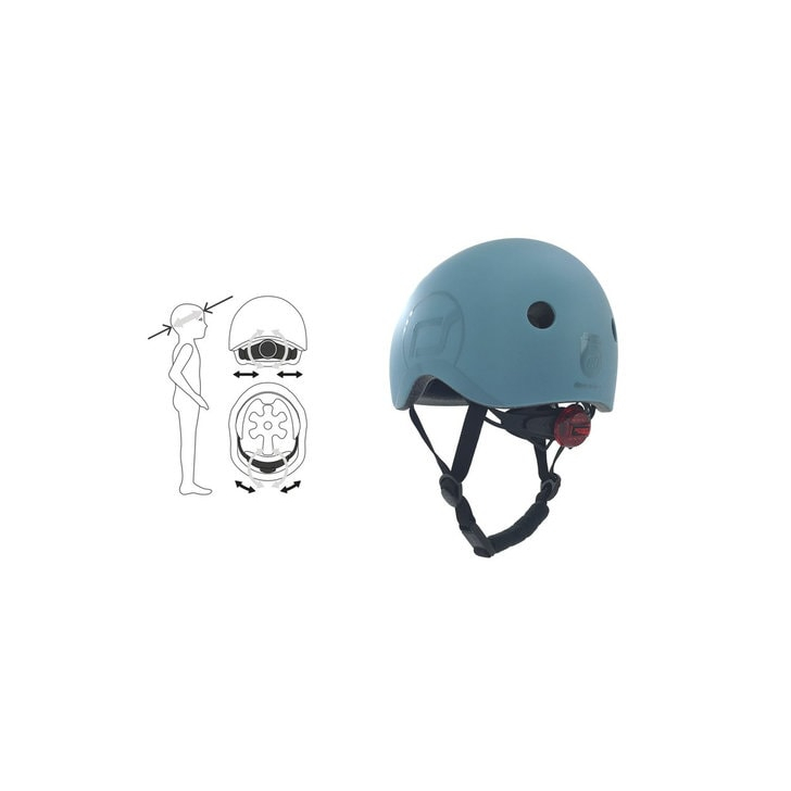 Casca de protectie pentru copii, sistem de reglare magnetic cu led, S-M, 51-55 cm, 3 ani+, Steel, Scoot Ride