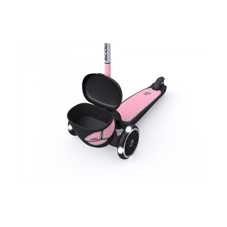 Trotineta copii pliabila cu roti luminoase, suport jucarie, Highwaykick 2 Lifestyle Rose Reflectorizant, 2 ani +, pana la 50 kg, Scoot Ride