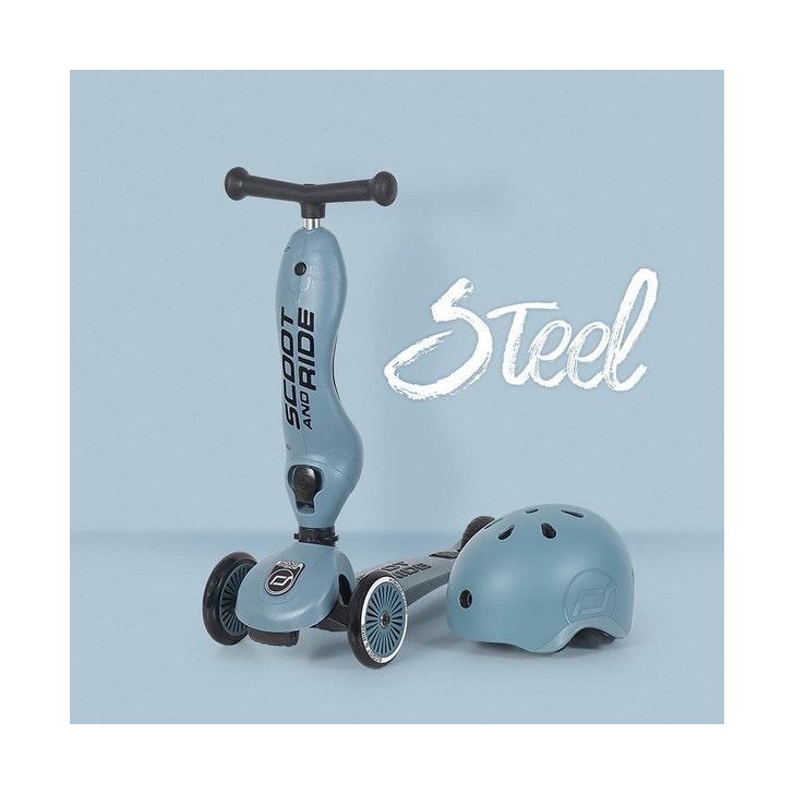 Casca de protectie pentru copii, sistem de reglare magnetic cu led, S-M, 51-55 cm, 3 ani+, Steel, Scoot Ride