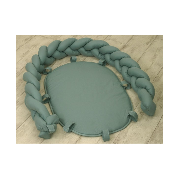 AMY - Baby Nest si Bumper impletit, detasabile, 80 x 50 cm, Pure Verde Salvia
