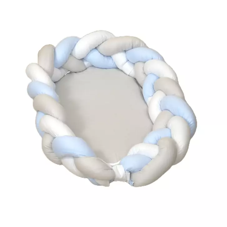AMY - Baby Nest si Bumper impletit, detasabile, 80 x 50 cm Alb Gri Blue