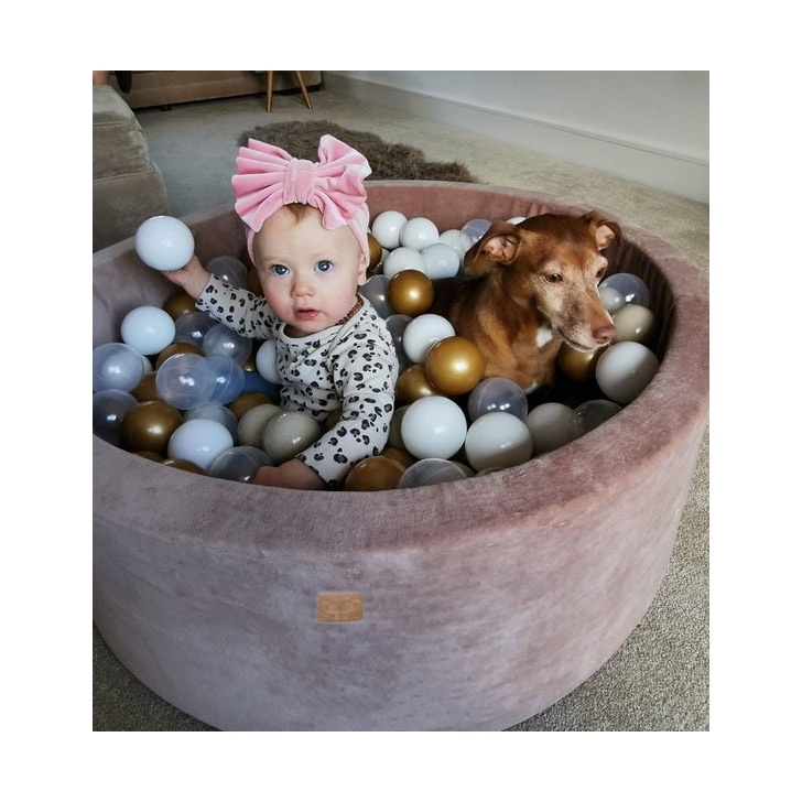 Piscina uscata cu 250 de bile (Auriu, Alb, Transparent, Bej ) MeowBaby , Teddy Bear, 90x40 cm, Catifea Bej