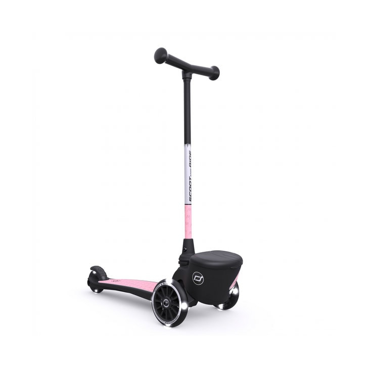 Trotineta copii pliabila cu roti luminoase, suport jucarie, Highwaykick 2 Lifestyle Rose Reflectorizant, 2 ani +, pana la 50 kg, Scoot Ride