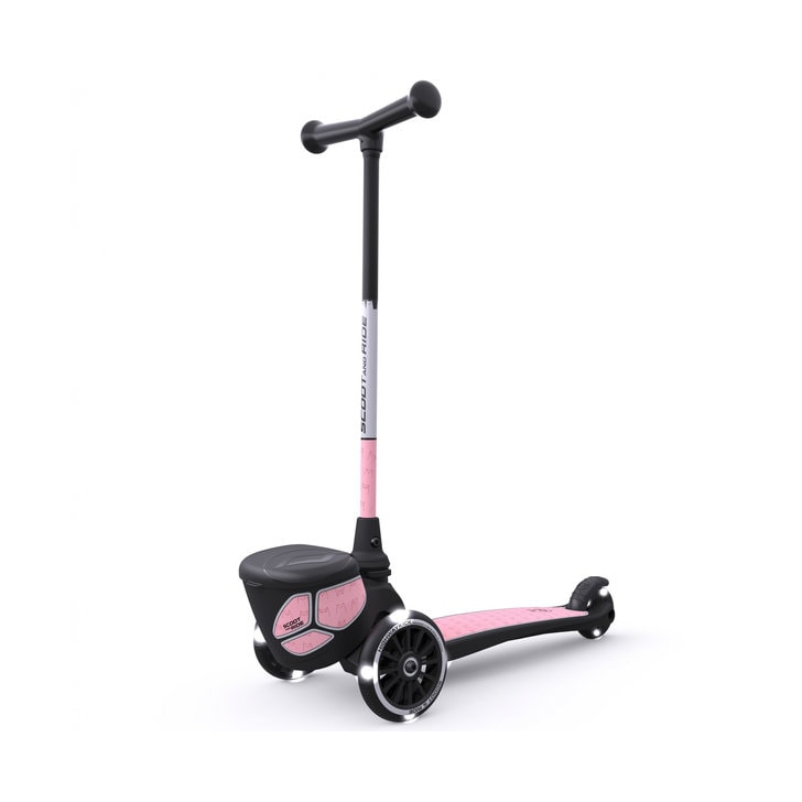 Trotineta copii pliabila cu roti luminoase, suport jucarie, Highwaykick 2 Lifestyle Rose Reflectorizant, 2 ani +, pana la 50 kg, Scoot Ride