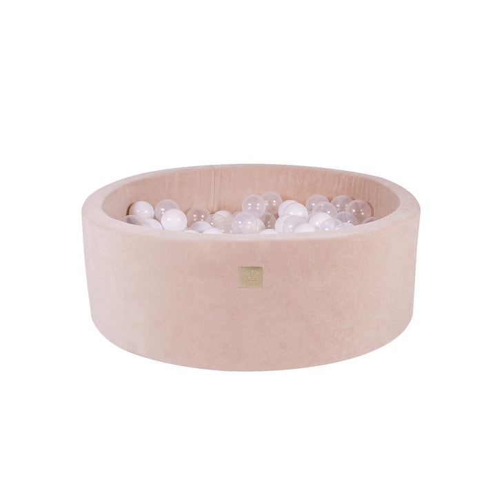 Piscina uscata cu 250 de bile (Alb, Transparent, Alb perlat) MeowBaby , Angel, 90x30 cm, Catifea Ecru
