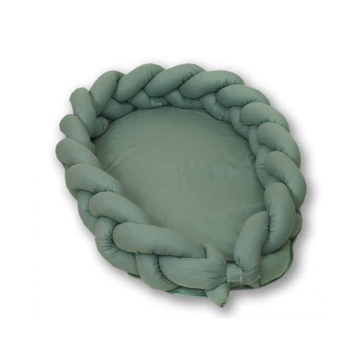 AMY - Baby Nest si Bumper impletit, detasabile, 80 x 50 cm, Pure Verde Salvia