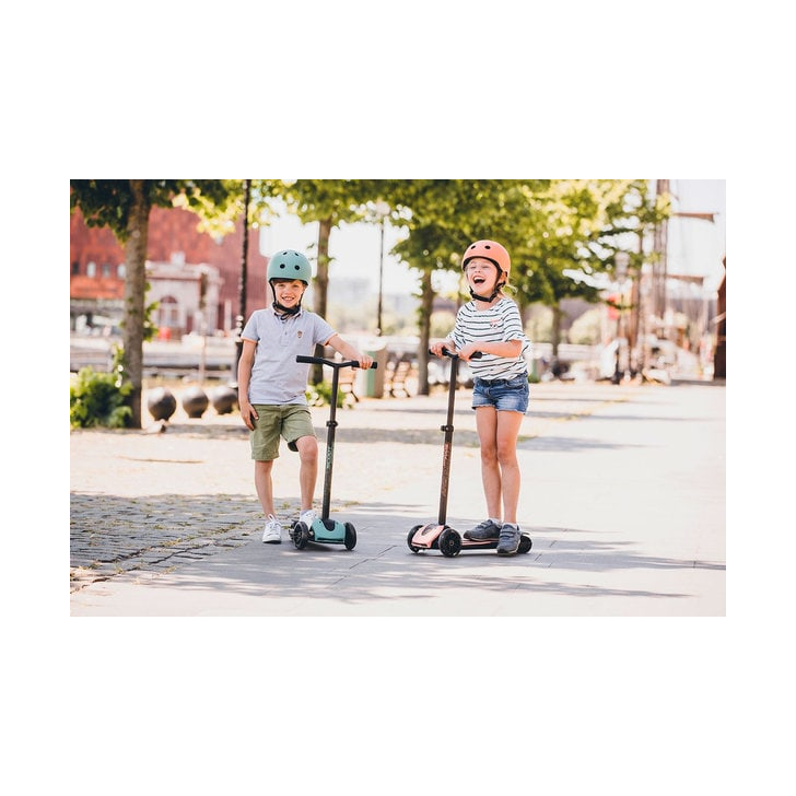 Trotineta copii pliabila, reglabila, roti luminoase, Highwaykick 5 Led Peach, 5 ani +, pana la 80 kg, Scoot Ride