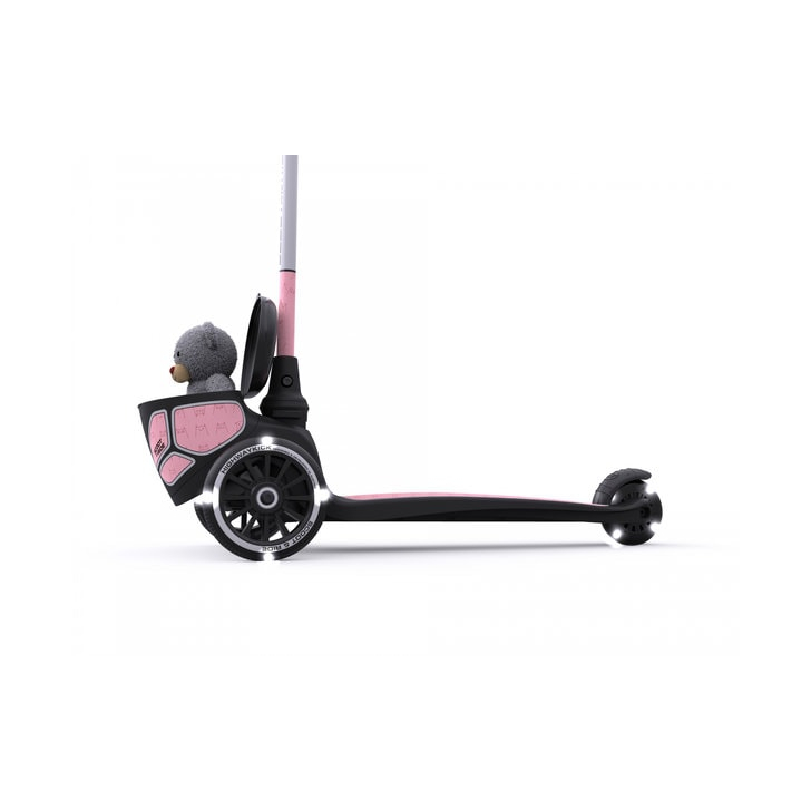 Trotineta copii pliabila cu roti luminoase, suport jucarie, Highwaykick 2 Lifestyle Rose Reflectorizant, 2 ani +, pana la 50 kg, Scoot Ride