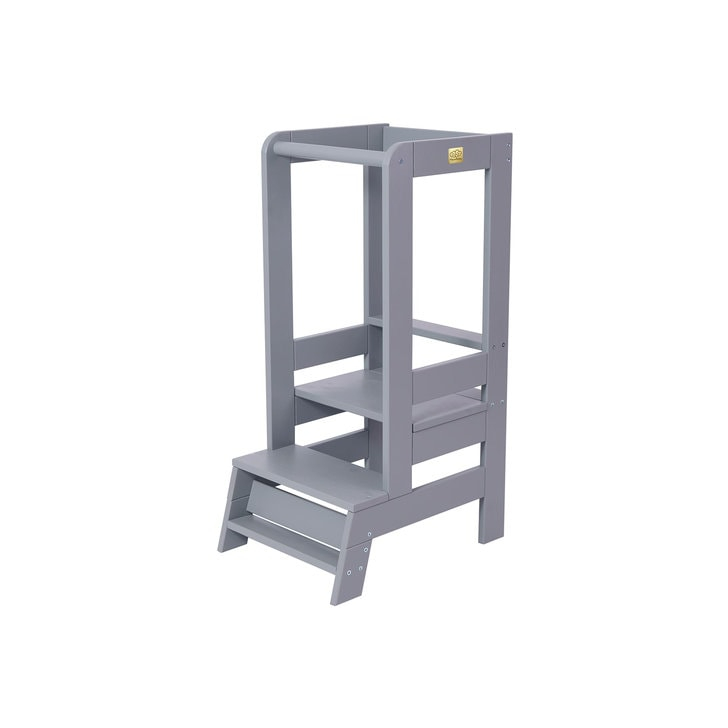 Inaltator Learning Tower Ajustabil, Ajutor de bucatarie MeowBaby , lemn Gri inchis