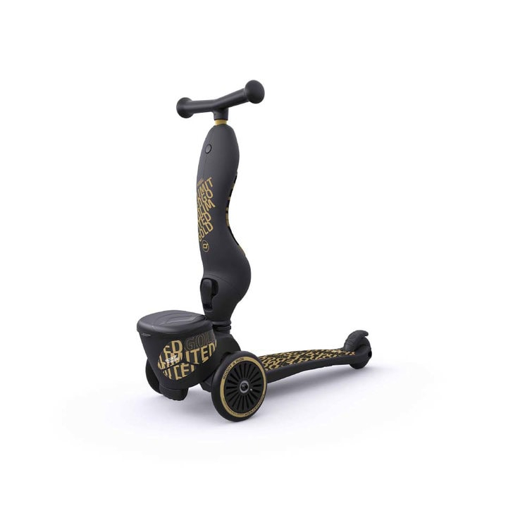 Pachet: Trotineta copii cu sezut, suport jucarie, transformabila 2in1, HighwayKick 1 Lifestyle Black Gold Limited, 1-5 ani, pana la 50 kg, Scoot Ride si casca XXS, 45-51 cm, 1 an+