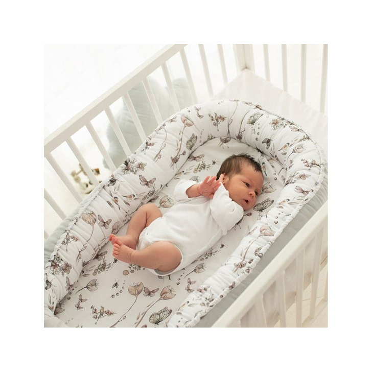 Suport de dormit Babynest Premium Bumbac si Catifea Nature Sepia Rose by BabySteps, 70x35 cm