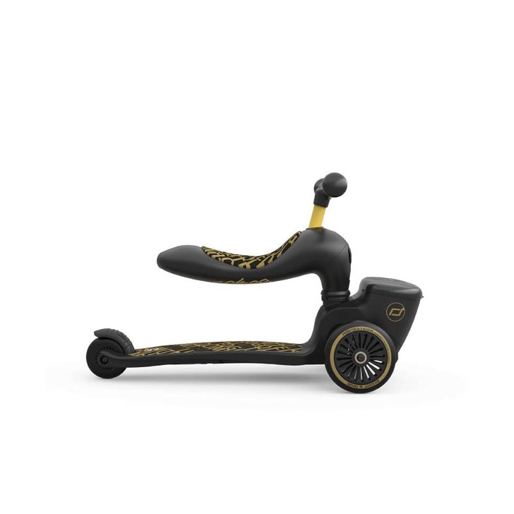 Pachet: Trotineta copii cu sezut, suport jucarie, transformabila 2in1, HighwayKick 1 Lifestyle Black Gold Limited, 1-5 ani, pana la 50 kg, Scoot Ride si casca XXS, 45-51 cm, 1 an+