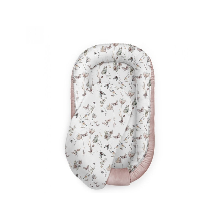 Suport de dormit Babynest Premium Bumbac si Catifea Nature Sepia Rose by BabySteps, 70x35 cm