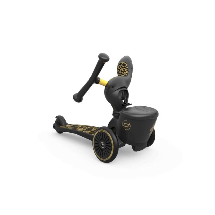 Trotineta copii cu sezut, suport jucarie, transformabila 2in1, HighwayKick 1 Lifestyle Black Gold Limited, 1-5 ani, pana la 50 kg, Scoot  Ride