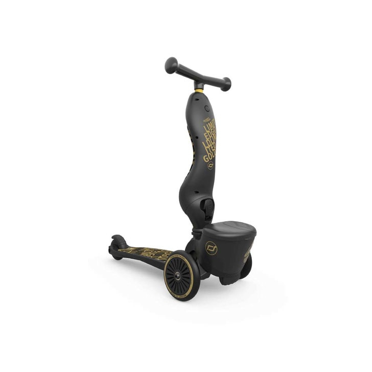 Trotineta copii cu sezut, suport jucarie, transformabila 2in1, HighwayKick 1 Lifestyle Black Gold Limited, 1-5 ani, pana la 50 kg, Scoot Ride