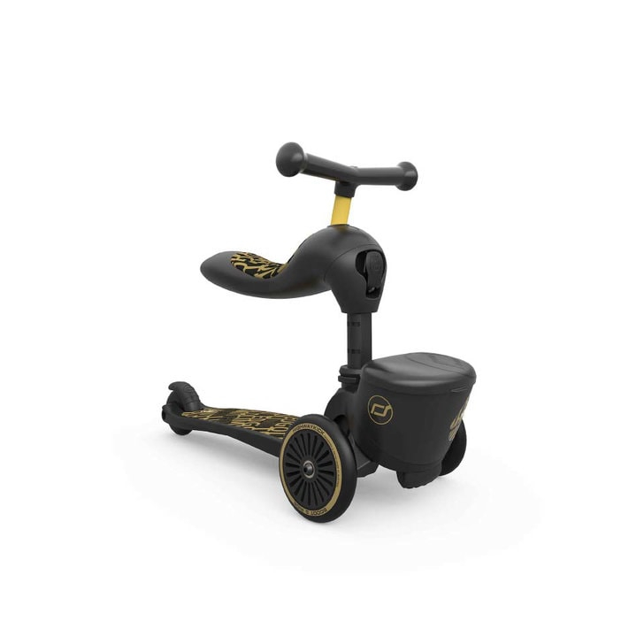 Trotineta copii cu sezut, suport jucarie, transformabila 2in1, HighwayKick 1 Lifestyle Black Gold Limited, 1-5 ani, pana la 50 kg, Scoot Ride