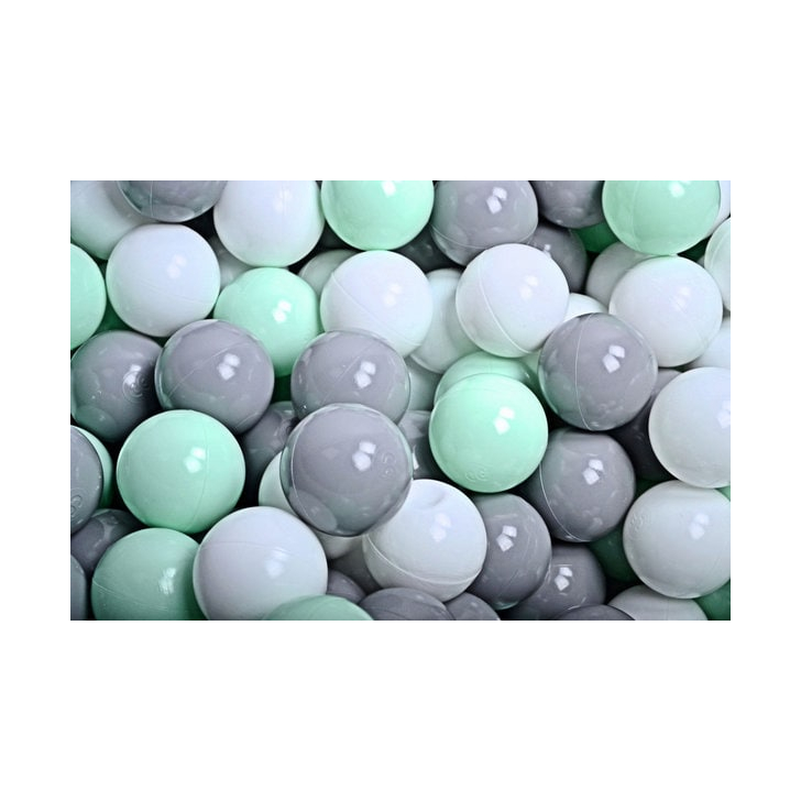 MeowBaby Set bile din plastic pentru centru de joaca 7cm, 200 buc: Menta Gri Alb