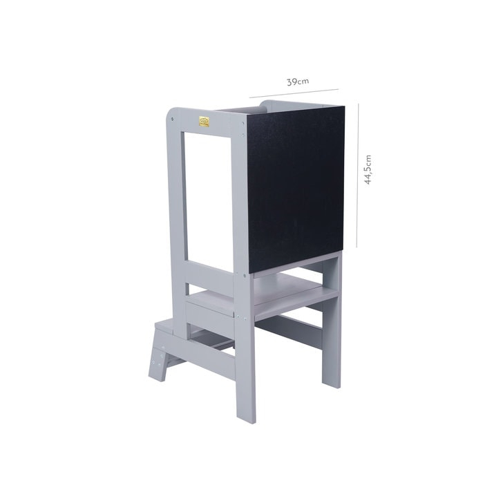 Inaltator Learning Tower Ajustabil cu tabla de scris, Ajutor de bucatarie MeowBaby , lemn Gri inchis