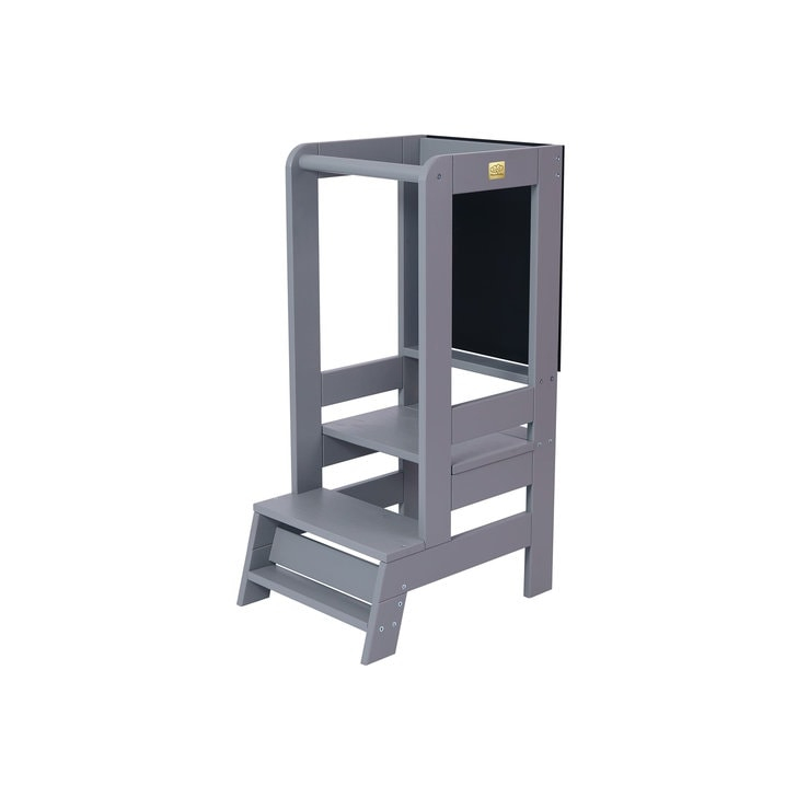 Inaltator Learning Tower Ajustabil cu tabla de scris, Ajutor de bucatarie MeowBaby , lemn Gri inchis