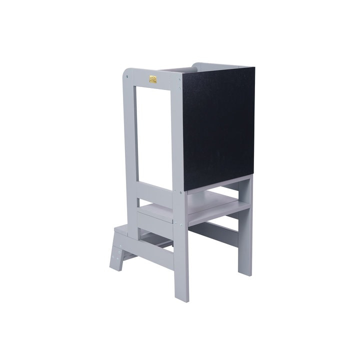 Inaltator Learning Tower Ajustabil cu tabla de scris, Ajutor de bucatarie MeowBaby , lemn Gri inchis
