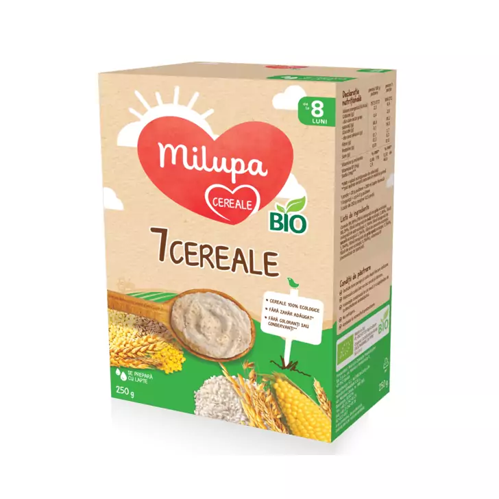 Cereale Milupa 7 Cereale BIO , 250 g, de la 8 luni