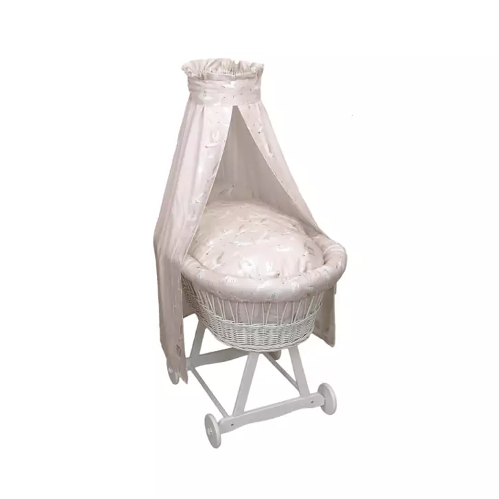 Cos bebe cu suport pe roti, saltea, lenjerie si baldachin, Colectia Nature din Bambus by Amy, Oite