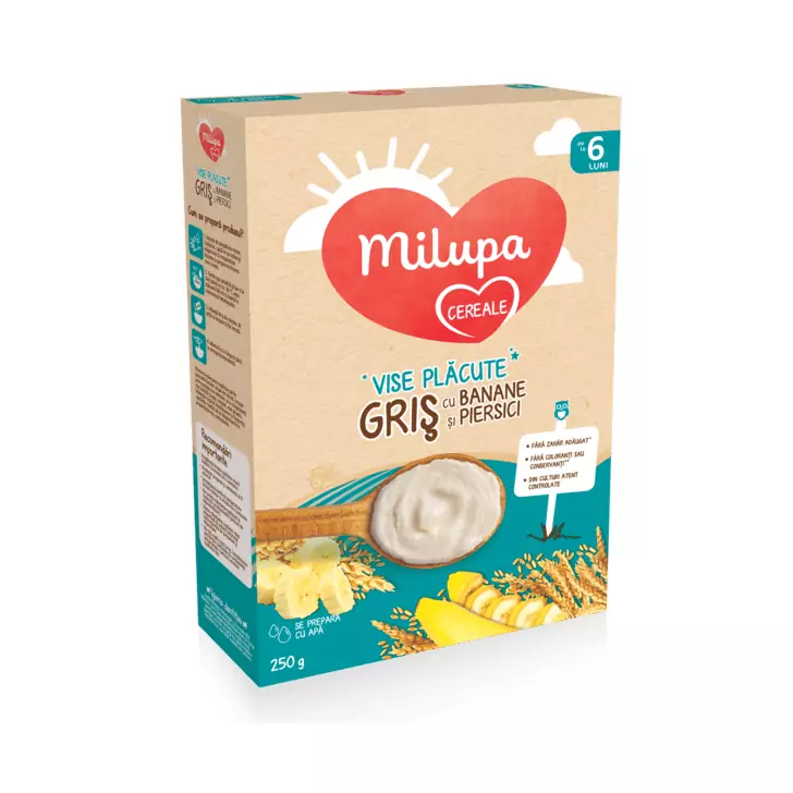 Cereale Milupa Milumil cu lapte Vise Placute Gris cu Banane, 250g, 6luni+