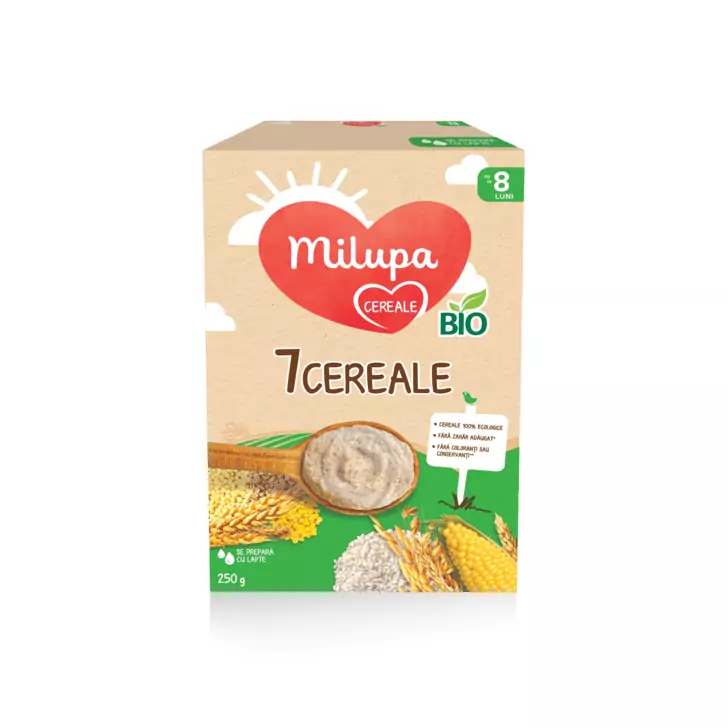 Cereale Milupa 7 Cereale BIO , 250 g, de la 8 luni