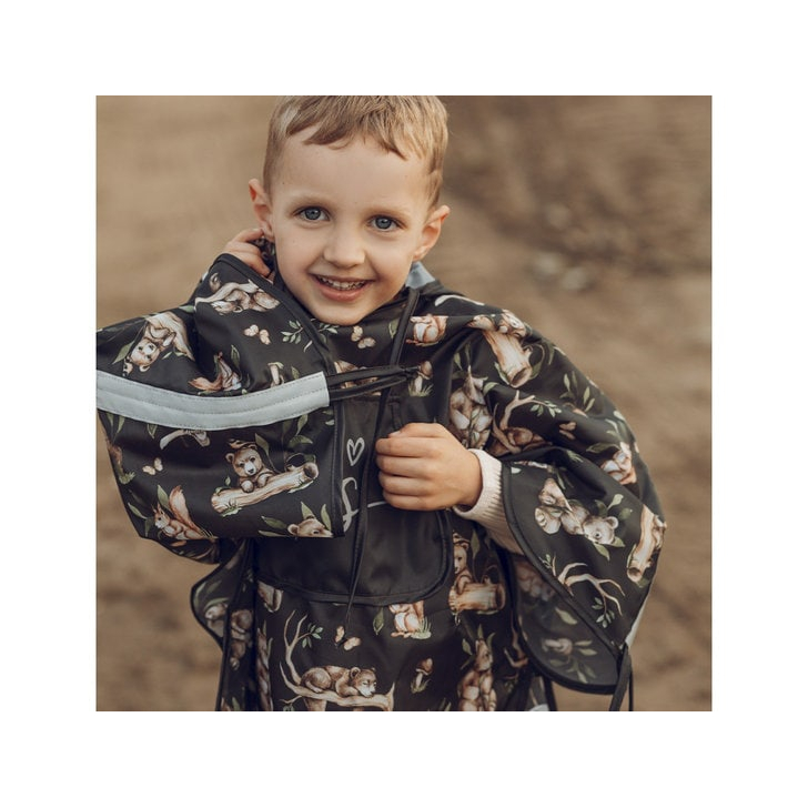 Pelerina de Ploaie pentru Copii, Poncho pentru ploaie 1,5-8 ani Happy Bear dark